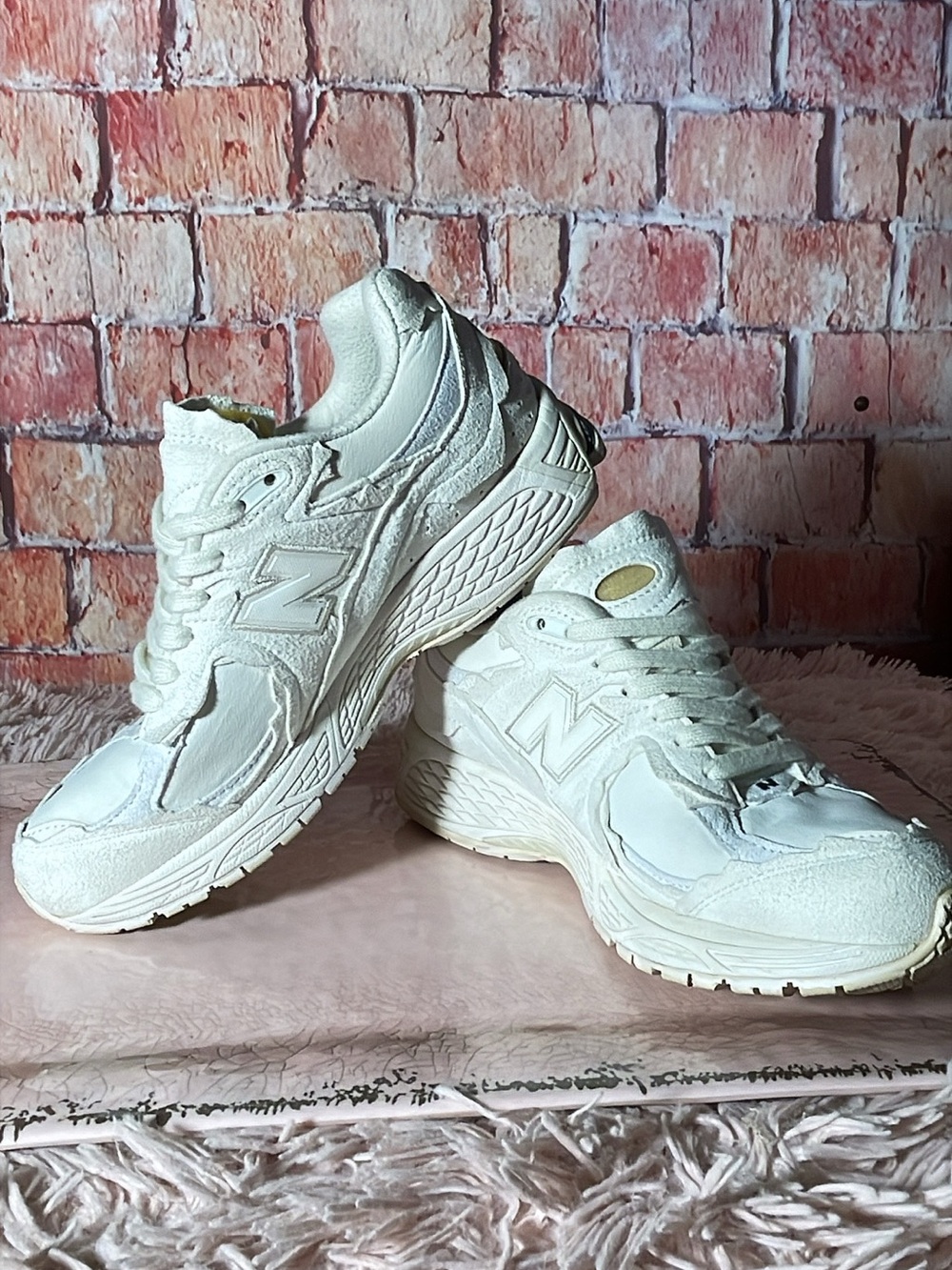 New Balance Women's White Leather & Suede Sneakers